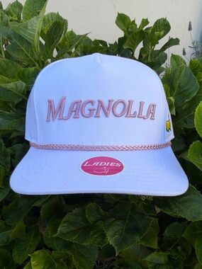 Masters Magnolia Cap with Pink Embroidery and Braided Trim